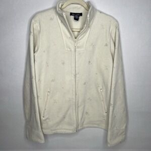 Women's Denim & Co Full Zip Zipper Pocket Embroidered Fleece Jacket Size L Dress